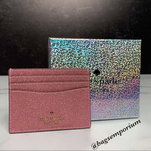 Kate Spade Pink Glitter Credit Card Case Wallet - Picture 3 of 9